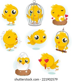 Cartoon Canary bird action set collection bird vector illustration. 