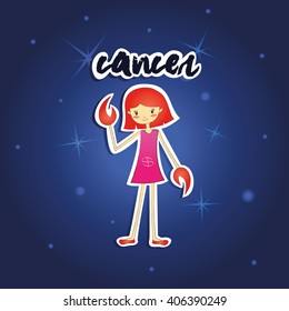 cartoon Cancer girl on starry night background