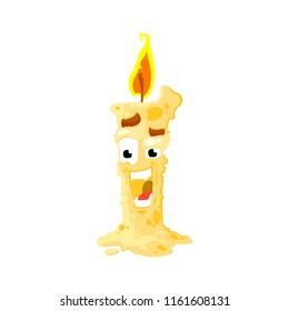 Cartoon candle character, happy and cute candle, vector illustration isolated on white background