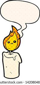 cartoon candle character with speech bubble in comic book style
