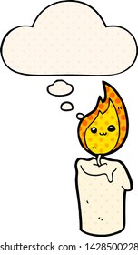 cartoon candle character with thought bubble in comic book style