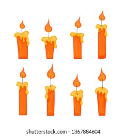 Cartoon of a candle on a white background. Set of yellow candles with flames in Cartoon style. Vector illustration