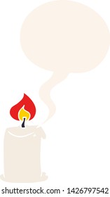 cartoon candle with speech bubble in retro style