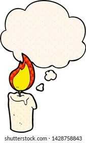 cartoon candle with thought bubble in comic book style