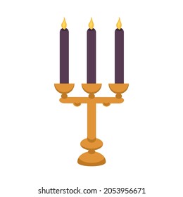Cartoon candlestick. Old candlestick with wax candles. Vector illustration, flat style