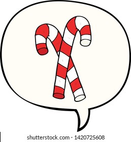 cartoon candy canes with speech bubble