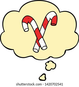 caricatura de caramelos con burbuja de pensamiento