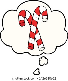 cartoon candy canes with thought bubble