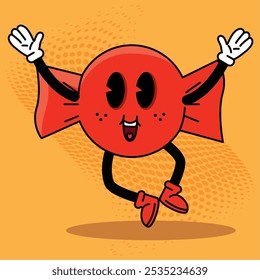 Cartoon candy character jumping with joy and waving, Vector