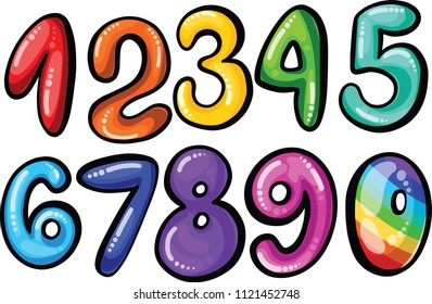 cartoon Candy color kid font numbers 1 2 3 4 5 6 7 8 9 0
