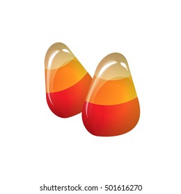 Cartoon candy corn Halloween card. Vector illustration