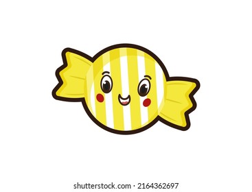 Cartoon candy with face isolated on white background. Vector illustration of happy candy