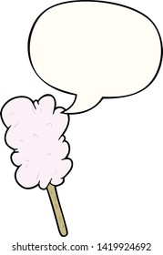cartoon candy floss on stick with speech bubble