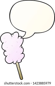 caricatura de caramelos flotando sobre un palo con burbuja de habla en un estilo de gradiente suave