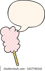 cartoon candy floss on stick with speech bubble in comic book style