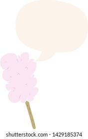 cartoon candy floss on stick with speech bubble in retro style
