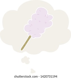 cartoon candy floss with thought bubble in retro style