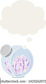 cartoon candy in jar with thought bubble in retro style