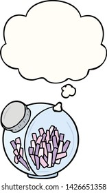 cartoon candy in jar with thought bubble