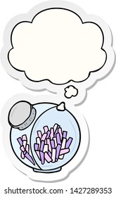 cartoon candy in jar with thought bubble as a printed sticker