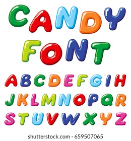 Cartoon candy kids vector font. Rainbow funny alphabet for childrens education