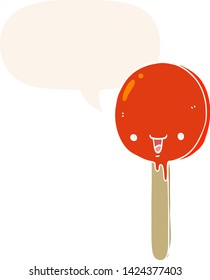 cartoon candy lollipop with speech bubble in retro style