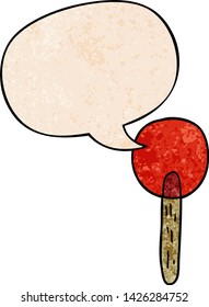 caricatura de caramelos lollipop con burbuja de habla en estilo de textura retro