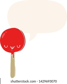 caricatura de caramelos lollipop con burbuja de habla en estilo retro