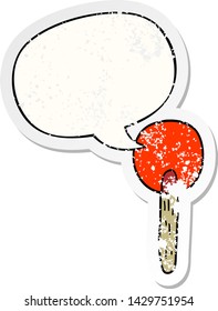 cartoon candy lollipop with speech bubble distressed distressed old sticker