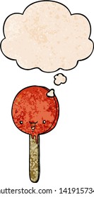 caricatura de caramelos lollipop con burbuja de pensamiento en estilo de textura de grano