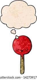 cartoon candy lollipop with thought bubble in grunge texture style