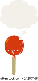 cartoon candy lollipop with thought bubble in retro style