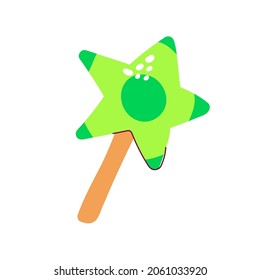 Caricatura en forma de estrella. Lollipop aislado sobre fondo blanco. Postre dulce verde dibujado a mano con adorno para la fiesta espacial infantil, Pascua, cumpleaños. Ilustración de helado Vector kawaii