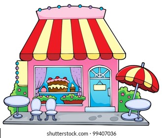 Cartoon candy store - vector illustration.