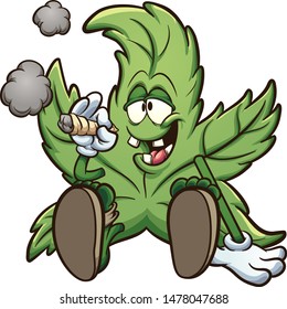 Cartoon cannabis plant character smoking a marihuana joint clip art. Vector illustration with simple gradients. All in a single layer. 
