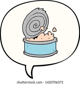 caricatura de pescado enlatado con burbuja de habla