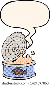 cartoon canned food with speech bubble in comic book style
