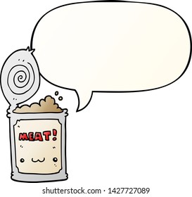 cartoon canned food with speech bubble in smooth gradient style