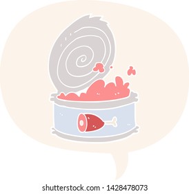 cartoon canned food with speech bubble in retro style