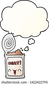 caricatura de carne enlatada con burbuja de pensamiento en un estilo de gradiente suave