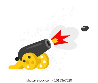 A cartoon cannon. Vector flat icon. Illustration isolated on white background. Shooting cannon. Start of presentation. Emblem for the company. Ready element for animation and printing.