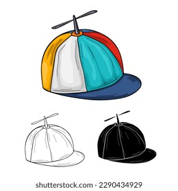 Cartoon cap fan, Hat helicopter, flat style vector illustration