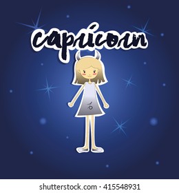cartoon Capricorn girl on starry night background
