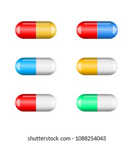 cartoon capsule pill set isolated on white background
