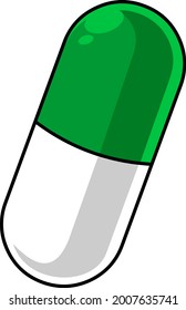 Cartoon Capsule Pill. Vector Hand Drawn Illustration Isolated On Transparent Background