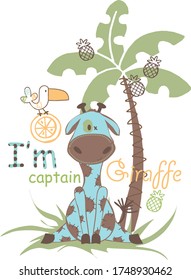 Cartoon captain giraffe vector character illustration	
