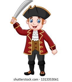Cartoon captain pirate holding a sword 