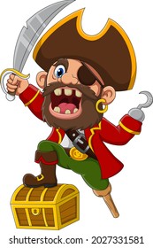 Cartoon Captain Pirate Holding Sword Stock Vector (Royalty Free ...