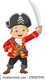 Cartoon captain pirate holding a sword 