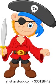 Cartoon captain pirate holding a sword